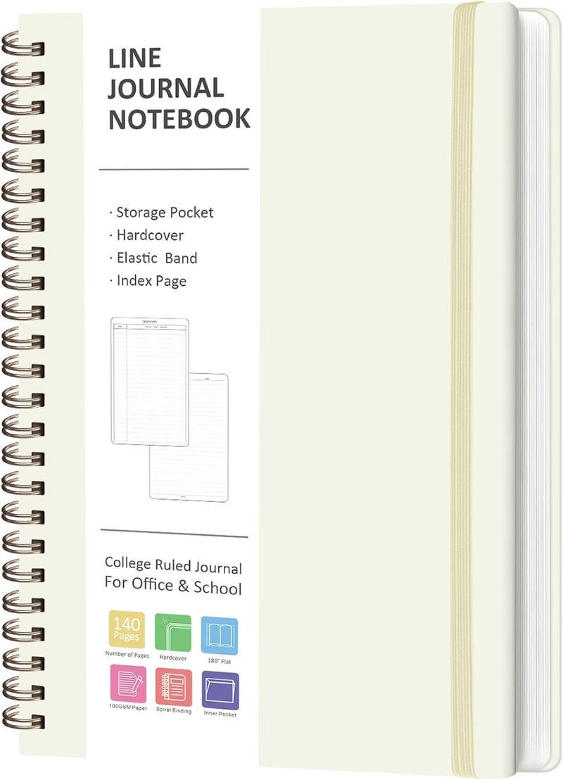 VALOME Journaling Notebooks, A5 Lined Spiral Notebook for Women & Men, 146 Pages College Ruled Hardcover Note Book for Work, Note Taking, Journaling, School, Writing (Beige) - Image 1